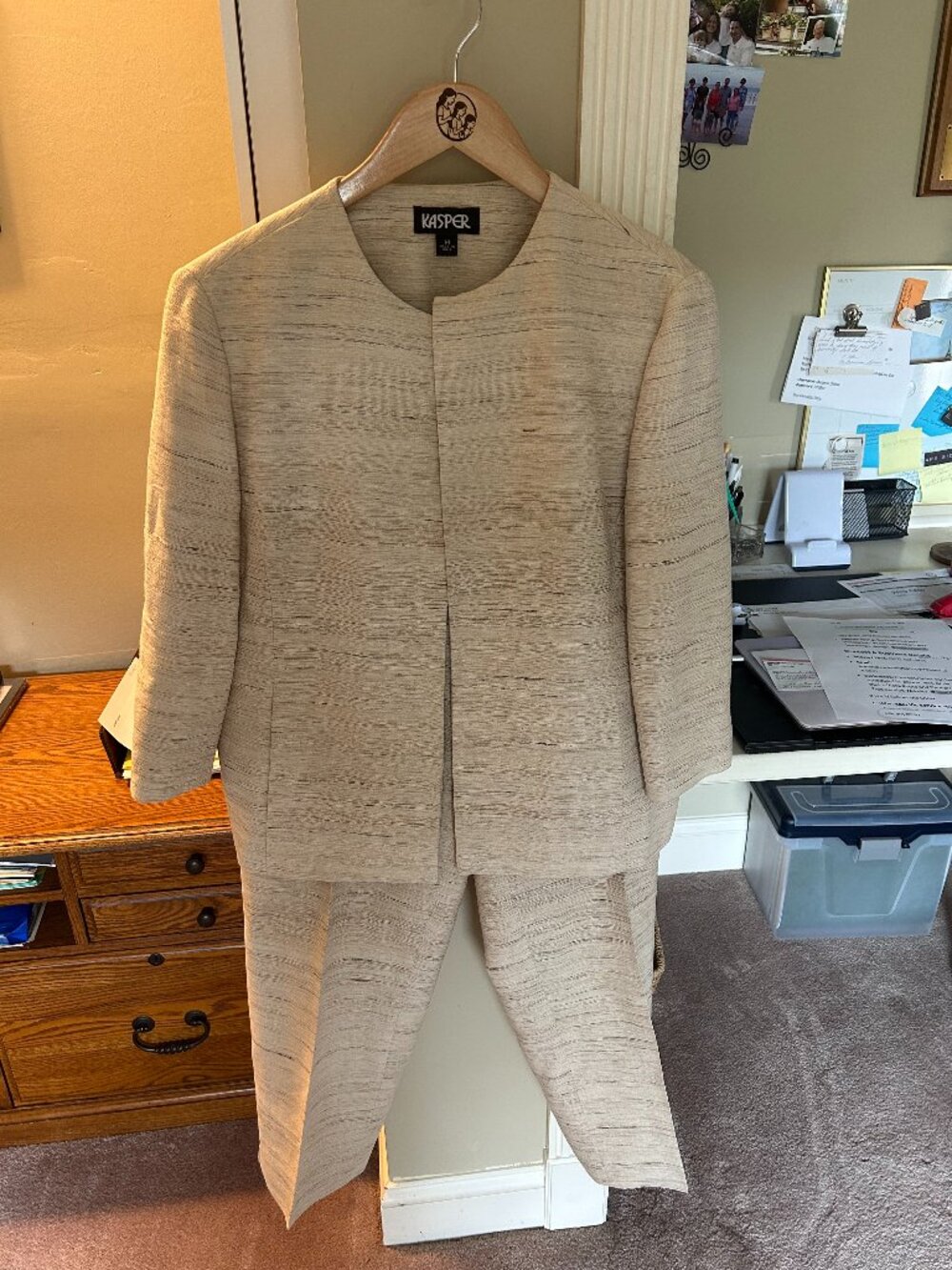 Beige textured suit size 14